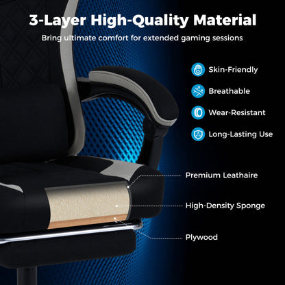 Gaming Chair Height Adjustable Computer Chair with Headrest Footrest & 360° Swivel Seat