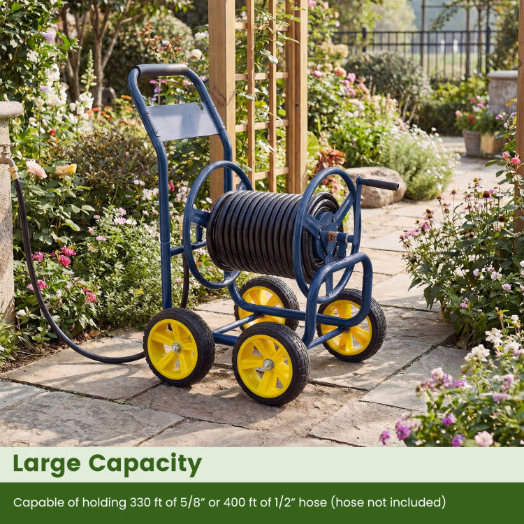 Heavy Duty Garden Water Hose Reel Cart with 4 Wheels and Non-slip Grip