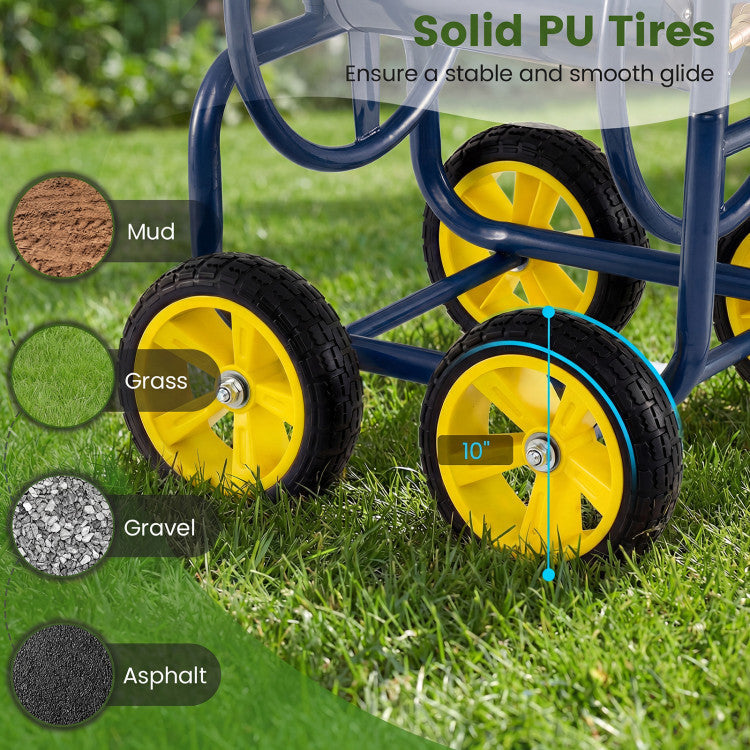 Heavy Duty Garden Water Hose Reel Cart with 4 Wheels and Non-slip Grip