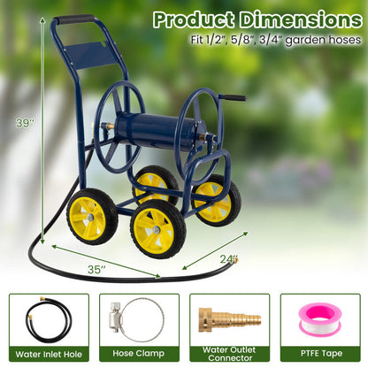 Heavy Duty Garden Water Hose Reel Cart with 4 Wheels and Non-slip Grip