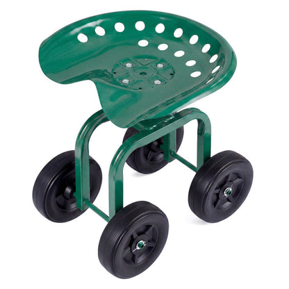 Garden Rolling Workseat with 360° Swivel Seat and Adjustable Height