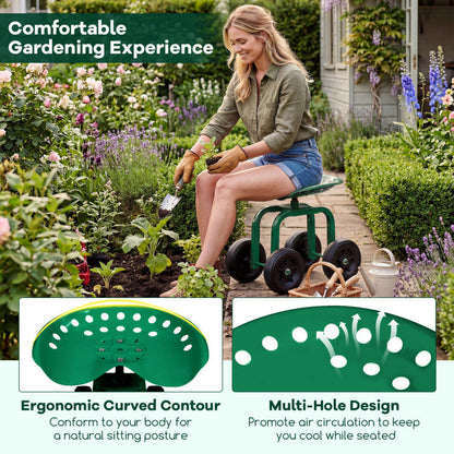 Garden Rolling Workseat with 360° Swivel Seat and Adjustable Height