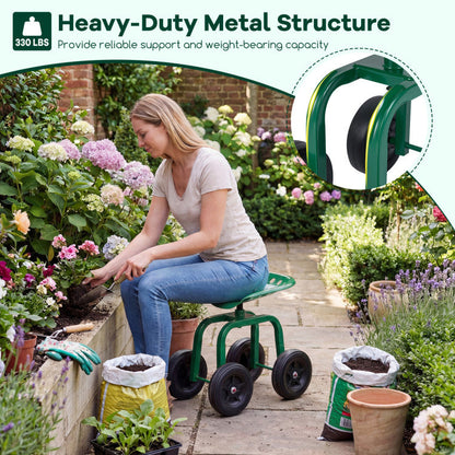 Garden Rolling Workseat with 360° Swivel Seat and Adjustable Height