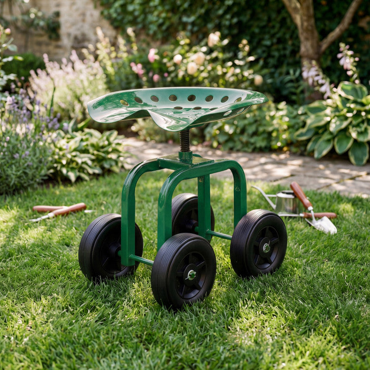 Garden Rolling Workseat with 360° Swivel Seat and Adjustable Height