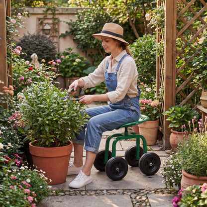 Garden Rolling Workseat with 360° Swivel Seat and Adjustable Height