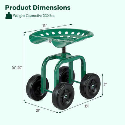 Garden Rolling Workseat with 360° Swivel Seat and Adjustable Height