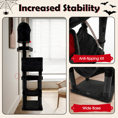 Gothic Cat Tree with 2 Cat Condos and Coffin Bed for Indoor Cats