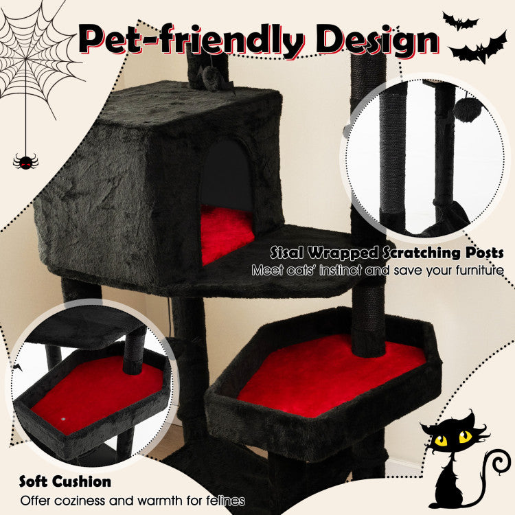 Gothic Cat Tree with 2 Cat Condos and Coffin Bed for Indoor Cats