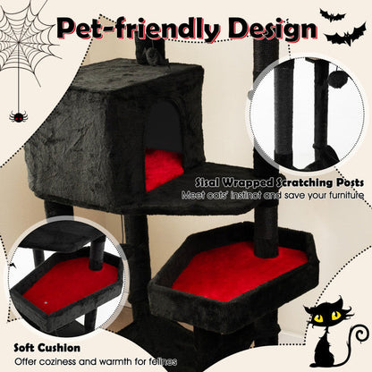Gothic Cat Tree with 2 Cat Condos and Coffin Bed for Indoor Cats