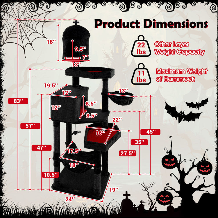 Gothic Cat Tree with 2 Cat Condos and Coffin Bed for Indoor Cats