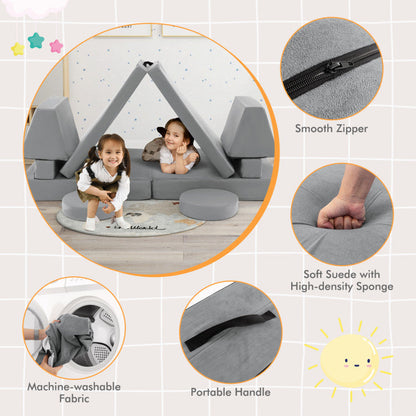 8-Piece Kids Play Couch Sofa with Portable Handle