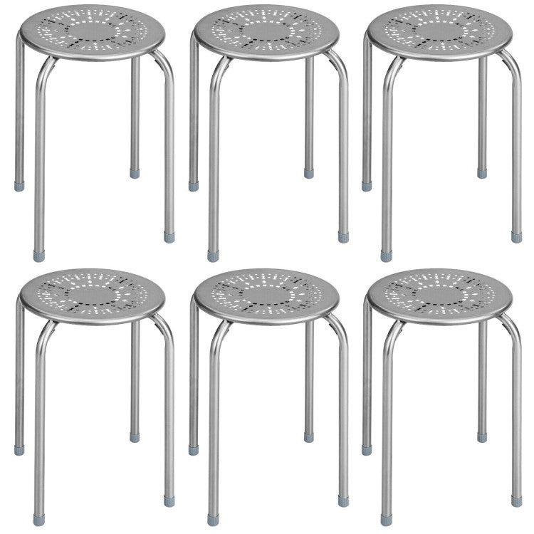 6-Pack Stackable Multifunctional Daisy Design Backless Round Metal Stool Set
