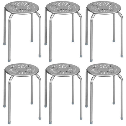 6-Pack Stackable Multifunctional Daisy Design Backless Round Metal Stool Set
