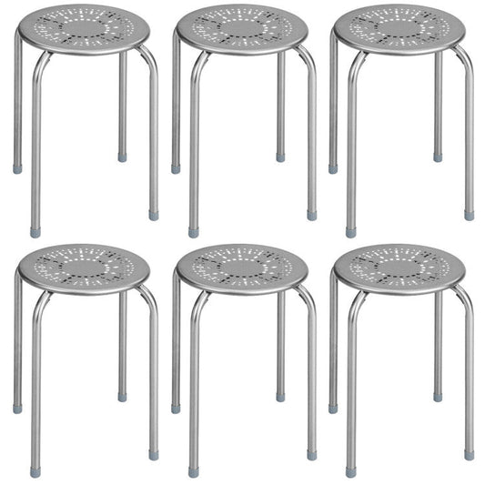6-Pack Stackable Multifunctional Daisy Design Backless Round Metal Stool Set