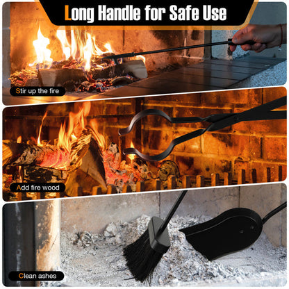 5-Piece Fireplace Tool Set with Tong Brush Shovel Poker Stand
