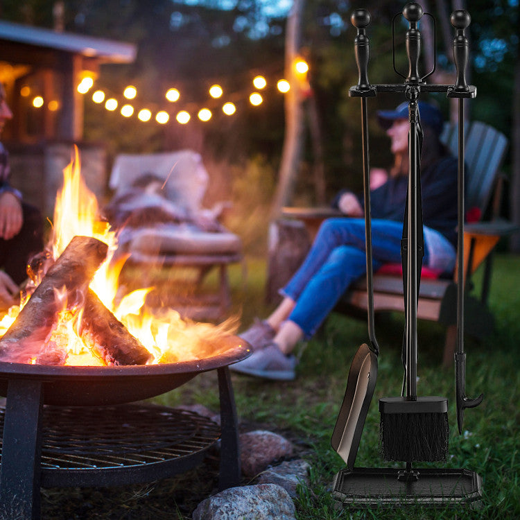 5-Piece Fireplace Tool Set with Tong Brush Shovel Poker Stand