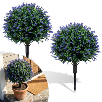 2 Pack Artificial Lavender Boxwood Topiary Ball Trees with Ground Spikes
