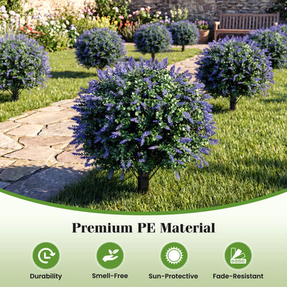 2 Pack Artificial Lavender Boxwood Topiary Ball Trees with Ground Spikes