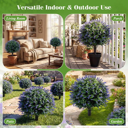 2 Pack Artificial Lavender Boxwood Topiary Ball Trees with Ground Spikes