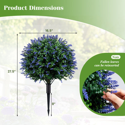 2 Pack Artificial Lavender Boxwood Topiary Ball Trees with Ground Spikes
