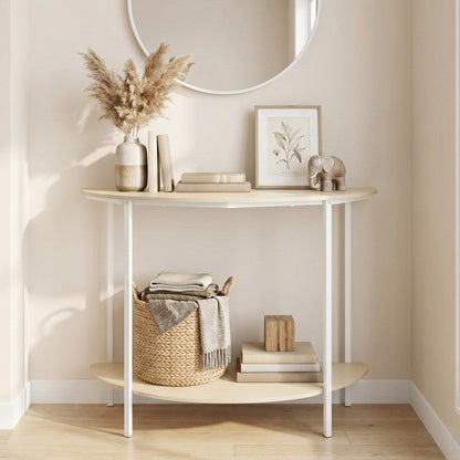 Half Moon Console Table 40 inch 2-Tier Entryway Table with Storage Shelf