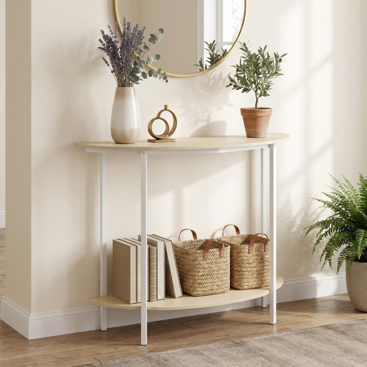 Half Moon Console Table 40 inch 2-Tier Entryway Table with Storage Shelf