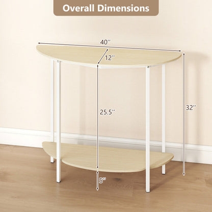 Half Moon Console Table 40 inch 2-Tier Entryway Table with Storage Shelf