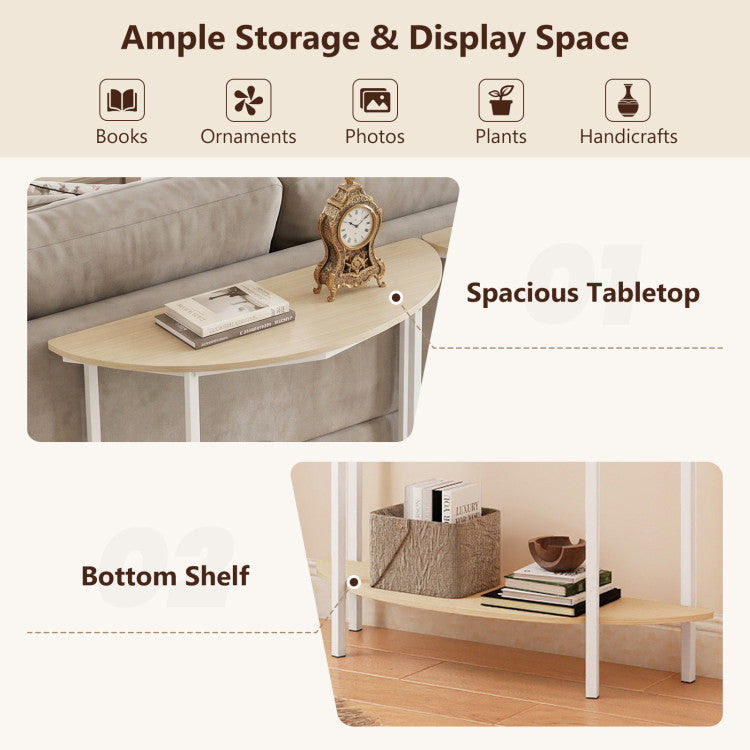 Half Moon Console Table 40 inch 2-Tier Entryway Table with Storage Shelf