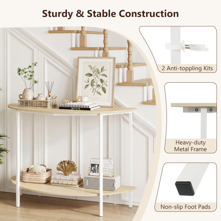 Half Moon Console Table 40 inch 2-Tier Entryway Table with Storage Shelf