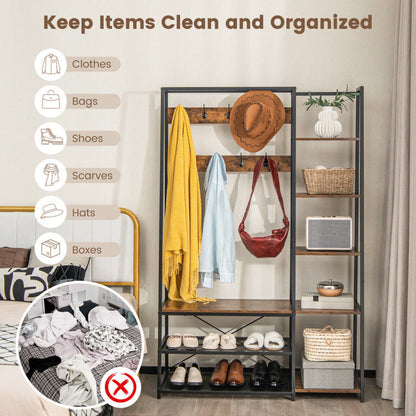 5-in-1 Entryway Hall Tree with Storage Bench with 9 Hooks