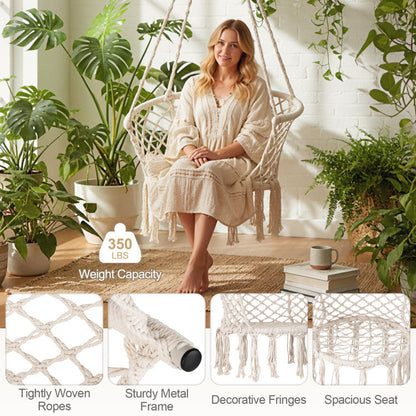 Hammock Chair Macrame Swing Hanging Cotton Rope Chair