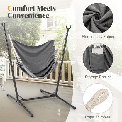Hammock Chair with Stand 6-Position Adjustable Height and Side Pocket