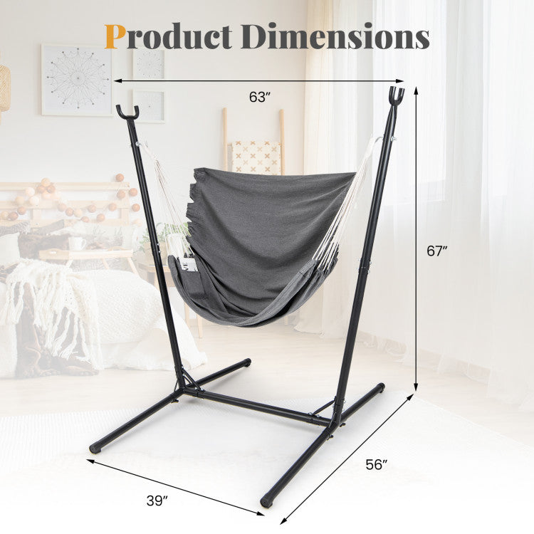 Hammock Chair with Stand 6-Position Adjustable Height and Side Pocket