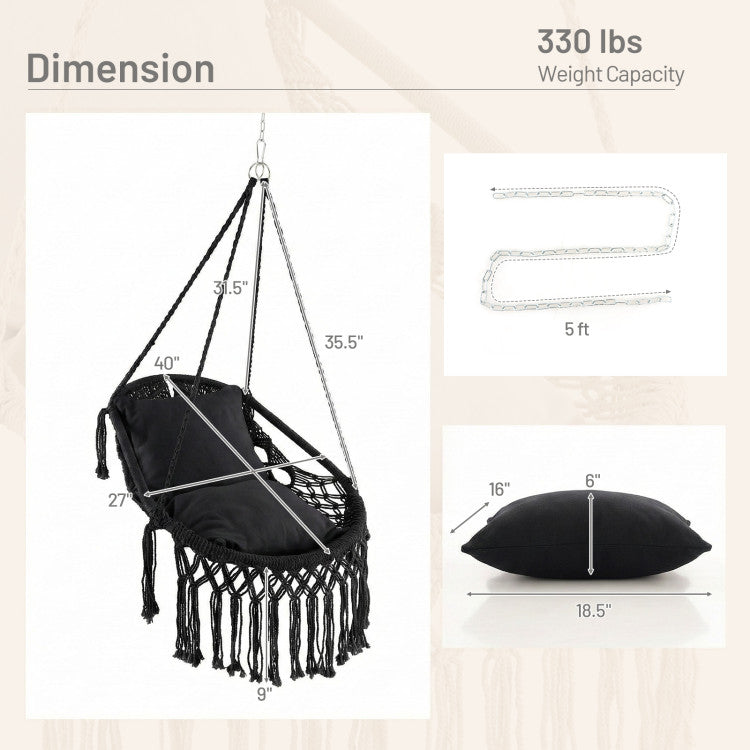 Hanging Hammock Chair with Soft Seat Cushions and Sturdy Rope Chain