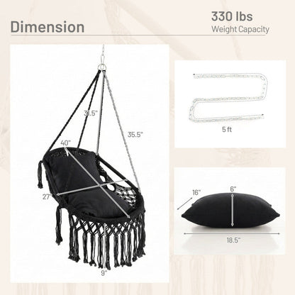 Hanging Hammock Chair with Soft Seat Cushions and Sturdy Rope Chain
