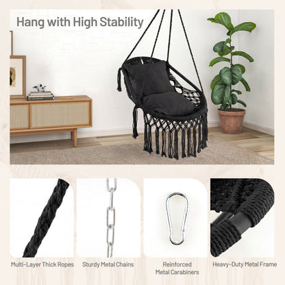 Hanging Hammock Chair with Soft Seat Cushions and Sturdy Rope Chain
