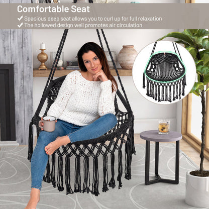 Hanging Hammock Chair with Soft Seat Cushions and Sturdy Rope Chain