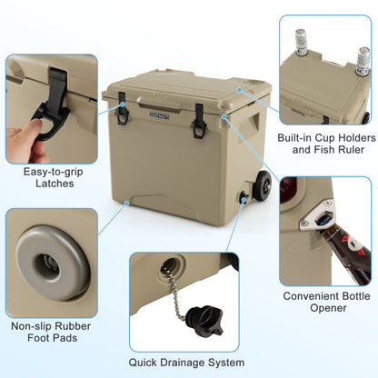 42 Quart Insulated Large Hard Cooler with Wheels and Handle