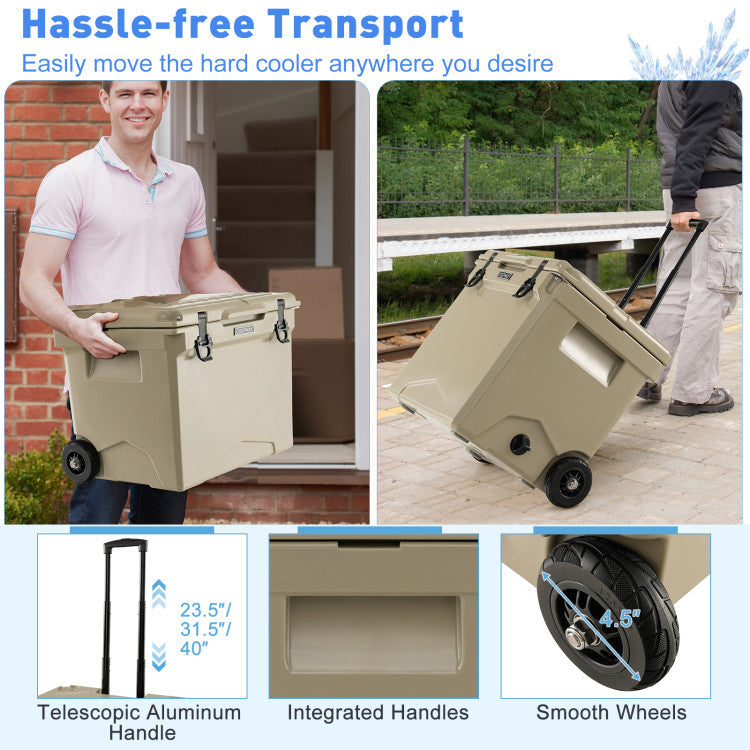 42 Quart Insulated Large Hard Cooler with Wheels and Handle