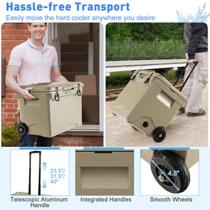 42 Quart Insulated Large Hard Cooler with Wheels and Handle