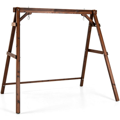 Heavy-Duty Carbonized Fir Wood Swing Frame with Reinforced Bars and 2 Hanging Rings