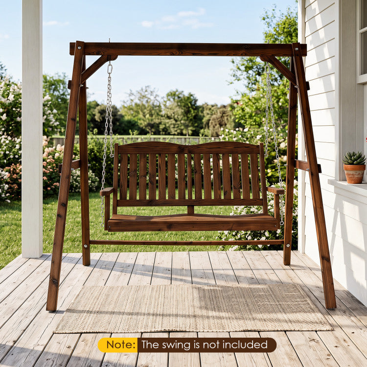 Heavy-Duty Carbonized Fir Wood Swing Frame with Reinforced Bars and 2 Hanging Rings