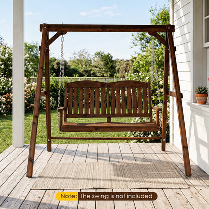 Heavy-Duty Carbonized Fir Wood Swing Frame with Reinforced Bars and 2 Hanging Rings