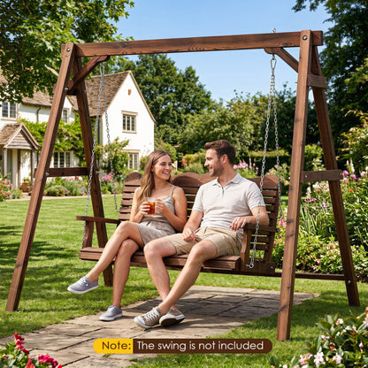 Heavy-Duty Carbonized Fir Wood Swing Frame with Reinforced Bars and 2 Hanging Rings