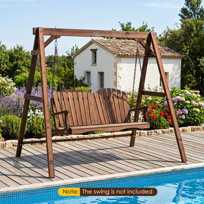 Heavy-Duty Carbonized Fir Wood Swing Frame with Reinforced Bars and 2 Hanging Rings