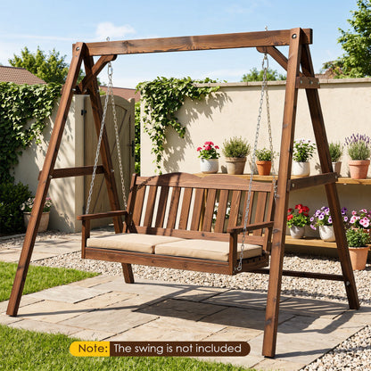 Heavy-Duty Carbonized Fir Wood Swing Frame with Reinforced Bars and 2 Hanging Rings