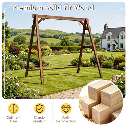 Heavy-Duty Carbonized Fir Wood Swing Frame with Reinforced Bars and 2 Hanging Rings