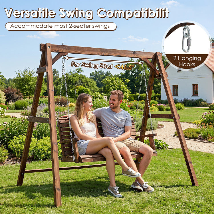 Heavy-Duty Carbonized Fir Wood Swing Frame with Reinforced Bars and 2 Hanging Rings