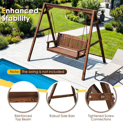 Heavy-Duty Carbonized Fir Wood Swing Frame with Reinforced Bars and 2 Hanging Rings