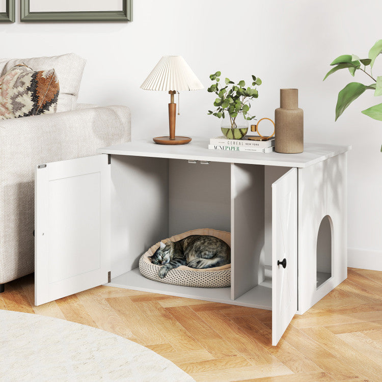 Hidden Cat Litter Box Enclosure Furniture with Divider